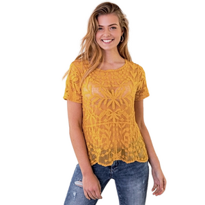 Basement saffron embroidered mesh top
